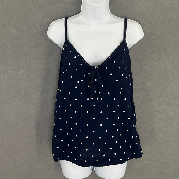 Old Navy Womens Polka Dot Tie Front Cami Tank Top Blue Sleeveless Sz S Coastal - Picture 1 of 9